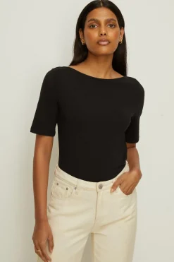 Outlet Oasis Essential Cotton Slash Neck Jersey Top Black