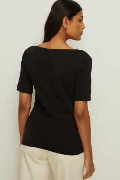 Outlet Oasis Essential Cotton Slash Neck Jersey Top Black