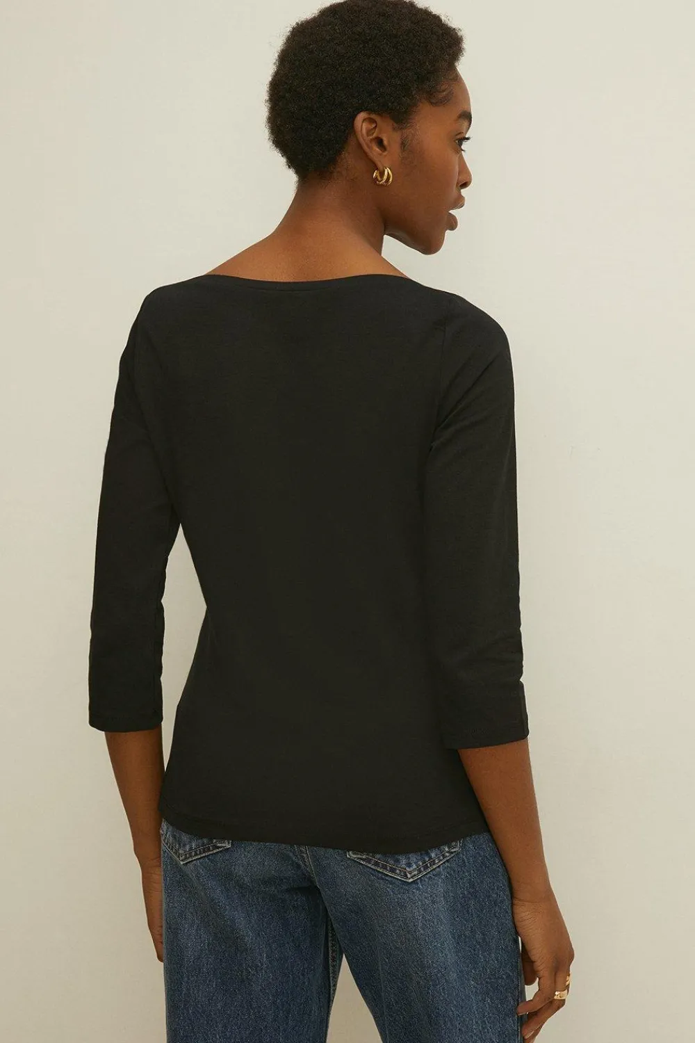 Clearance Oasis Essential Cotton Slash Neck Jersey Top Navy