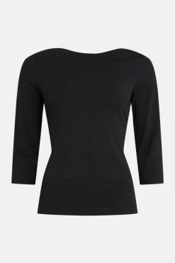 Clearance Oasis Essential Cotton Slash Neck Jersey Top Navy