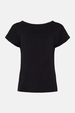 Outlet Oasis Essential Cotton Slub Roll Sleeve T-Shirt Black