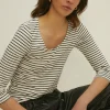 Hot Oasis Essential Cotton Stripe Scoop Neck Top Navy