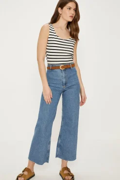 Sale Oasis Essential Cotton Stripe Scoop Neck Vest Black