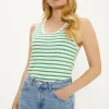 Clearance Oasis Essential Cotton Stripe Slub Vest Green