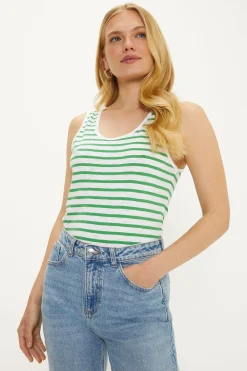 Clearance Oasis Essential Cotton Stripe Slub Vest Green