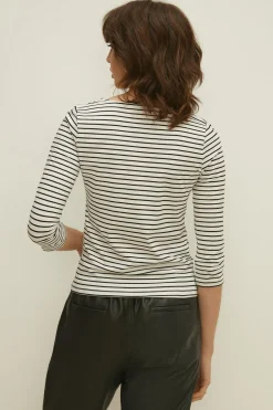 Hot Oasis Essential Cotton Stripe Scoop Neck Top Navy