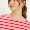 New Oasis Essential Cotton Tonal Stripe Roll Sleeve Slub T-Shirt Pink