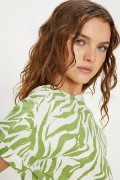 Online Oasis Essential Cotton Zebra Roll Sleeve Slub T-Shirt Khaki