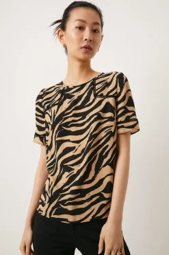 Best Oasis Essential Lace Insert Zebra Woven Tee Tan