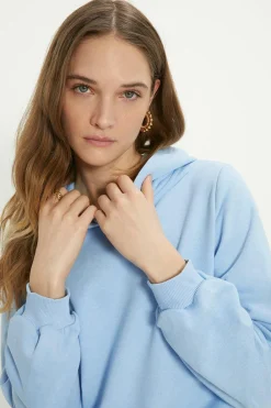 Discount Oasis Essential Long Sleeve Hoodie Blue