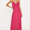 Fashion Oasis Essential Strappy Cami Wrap Dress Hot Pink