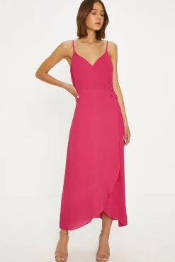 Fashion Oasis Essential Strappy Cami Wrap Dress Hot Pink