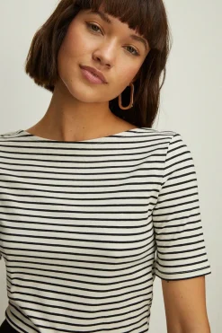 Online Oasis Essential Stripe Cotton Slash Neck Top Green