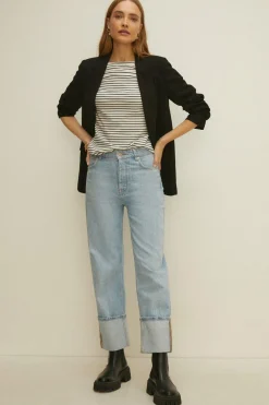 Clearance Oasis Essential Stripe Cotton Slash Neck Top Navy