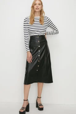 Outlet Oasis Essential Stripe Crew Neck T-Shirt Navy