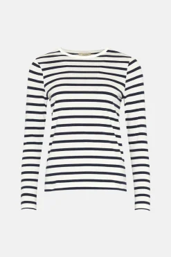 Outlet Oasis Essential Stripe Crew Neck T-Shirt Navy