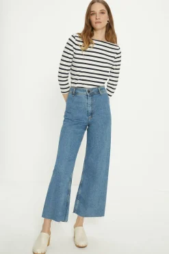 Hot Oasis Essential Stripe Slash Neck T-Shirt Navy