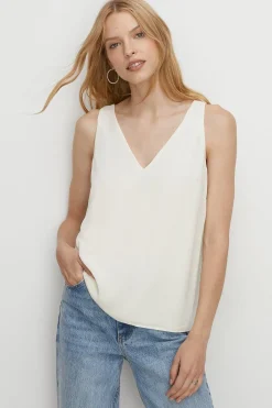 Best Oasis Essential Woven V Neck Vest Ivory