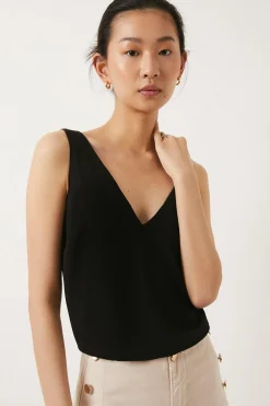 Hot Oasis Essential Woven V Neck Vest Black