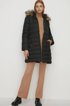 Clearance Oasis Extra Warm Midi Puffer Coat Black
