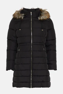 Clearance Oasis Extra Warm Midi Puffer Coat Black