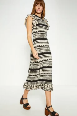 Fashion Oasis Extreme Frill Knitted Midi Dress Mono
