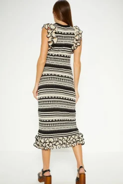 Fashion Oasis Extreme Frill Knitted Midi Dress Mono