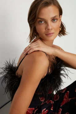 Fashion Oasis Faux Feather Detail Bardot Jumpsuit Multi