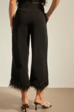 Discount Oasis Faux Feather Hem Tailored Trouser Black