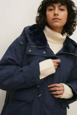 Hot Oasis Faux Fur Longline Coat Navy