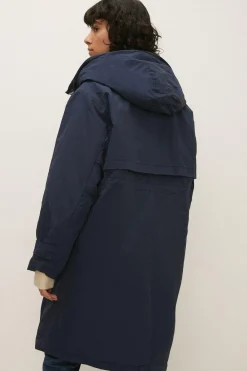 Hot Oasis Faux Fur Longline Coat Navy