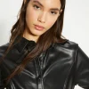 Fashion Oasis Faux Leather Button Through Shift Dress Black