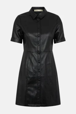 Fashion Oasis Faux Leather Button Through Shift Dress Black