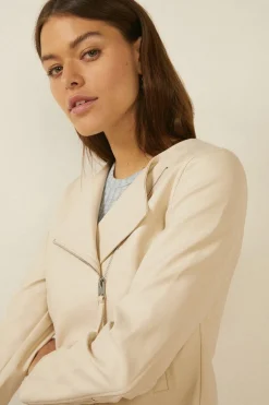 Discount Oasis Faux Leather Collarless Jacket Cream