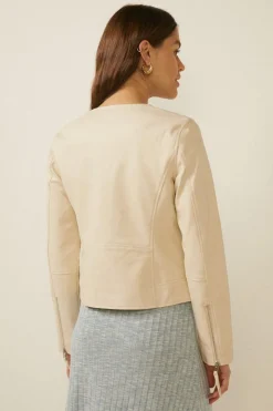 Discount Oasis Faux Leather Collarless Jacket Cream