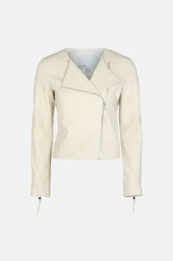 Discount Oasis Faux Leather Collarless Jacket Cream