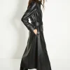 Sale Oasis Faux Leather Pleat Detail Belted Midi Dress Black