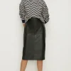 Fashion Oasis Faux Leather Seam Detail Midi Skirt Black