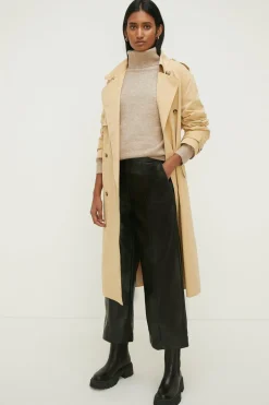 New Oasis Faux Leather Seam Detail Wide Leg Trouser Black