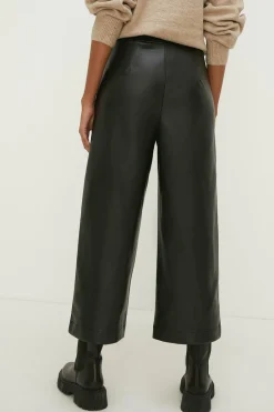 New Oasis Faux Leather Seam Detail Wide Leg Trouser Black
