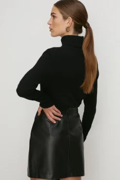 Fashion Oasis Faux Leather Split Detail Mini Skirt Black