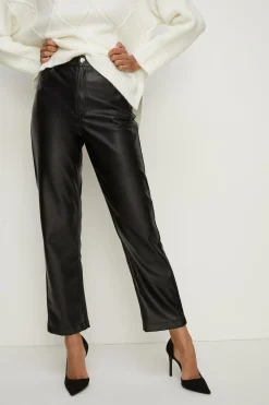 Hot Oasis Faux Leather Straight Leg Trouser Black