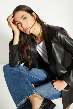 Discount Oasis Faux Leather Tailored Blazer Black