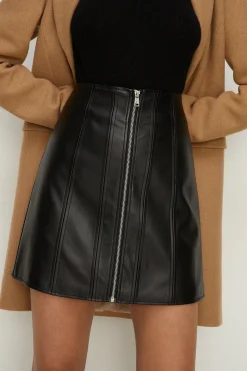 Online Oasis Faux Leather Zip Through Mini Skirt Black