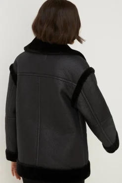 Hot Oasis Faux Shearling Aviator Jacket Khaki