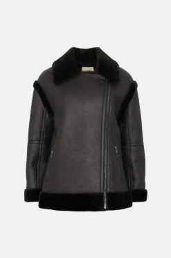 Hot Oasis Faux Shearling Aviator Jacket Khaki