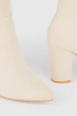 Hot Oasis Faux Suede Pointed Block Ankle Boot Beige
