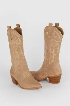 Best Oasis Faux Suede Stitch Detail Western Boot Stone