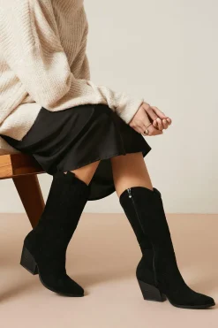 Hot Oasis Faux Suede Western Knee High Boot Black