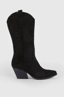 Hot Oasis Faux Suede Western Knee High Boot Black